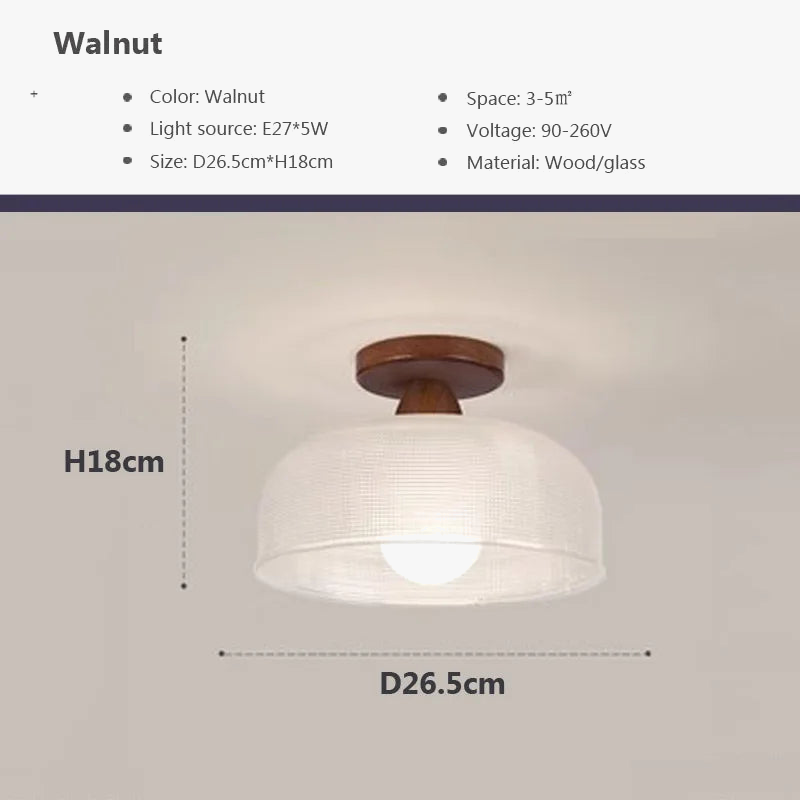 Plafonnier nordique en bois avec lampe en verre dépoli - Idéal pour le salon, la chambre ou le balcon