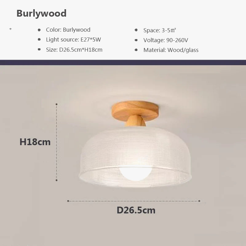 Plafonnier nordique en bois avec lampe en verre dépoli - Idéal pour le salon, la chambre ou le balcon