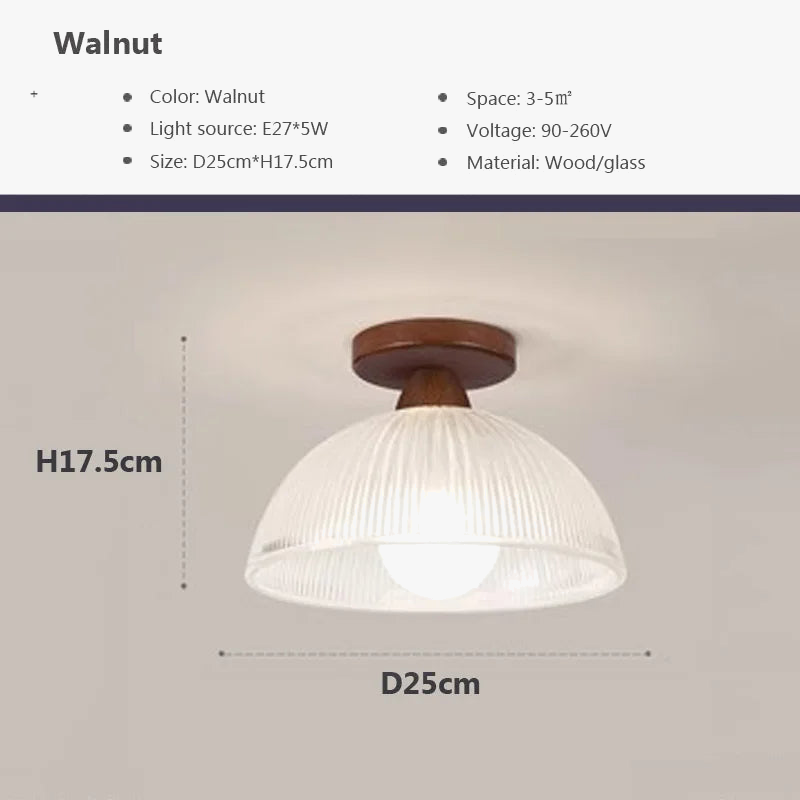 Plafonnier nordique en bois avec lampe en verre dépoli - Idéal pour le salon, la chambre ou le balcon