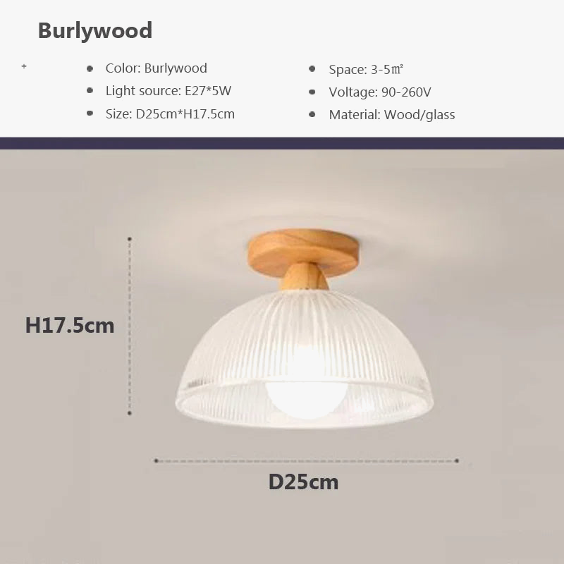 Plafonnier nordique en bois avec lampe en verre dépoli - Idéal pour le salon, la chambre ou le balcon