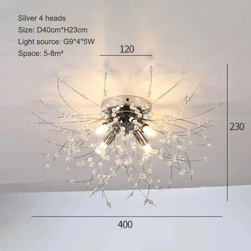 Plafonnier Nordique en Cristal Forme Pissenlit Lustre Moderne Décoratif - Collection Scandi Dandelion | Marco Lucetti 40cm argent 4 têtes / Blanc chaud 3000K