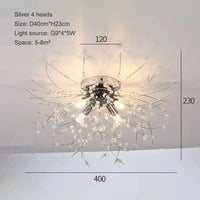 Plafonnier Nordique en Cristal Forme Pissenlit Lustre Moderne Décoratif - Collection Scandi Dandelion | Marco Lucetti 40cm argent 4 têtes / Blanc chaud 3000K