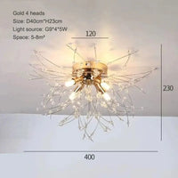 Plafonnier Nordique en Cristal Forme Pissenlit Lustre Moderne Décoratif - Collection Scandi Dandelion | Marco Lucetti 40cm doré 4 têtes / Blanc chaud 3000K
