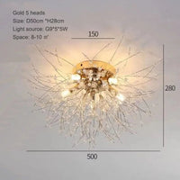 Plafonnier Nordique en Cristal Forme Pissenlit Lustre Moderne Décoratif - Collection Scandi Dandelion | Marco Lucetti 50cm doré 5 têtes / Blanc chaud 3000K