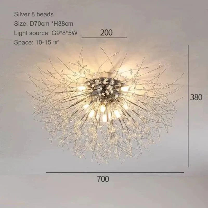Plafonnier Nordique en Cristal Forme Pissenlit Lustre Moderne Décoratif - Collection Scandi Dandelion | Marco Lucetti 70cm argent 8 têtes / Blanc chaud 3000K