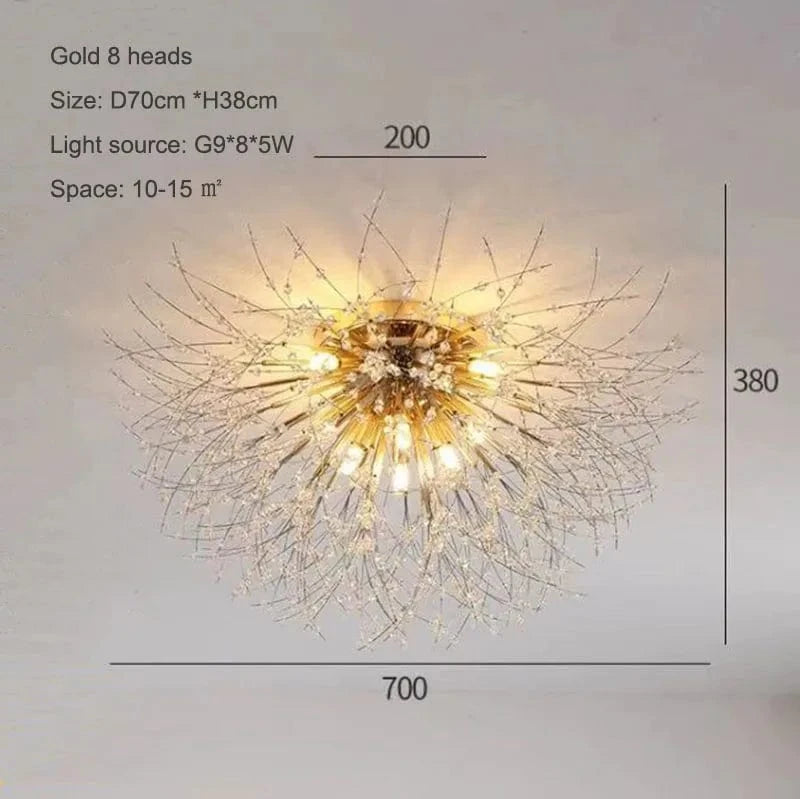 Plafonnier Nordique en Cristal Forme Pissenlit Lustre Moderne Décoratif - Collection Scandi Dandelion | Marco Lucetti 70cm or 8 têtes / Blanc chaud 3000K