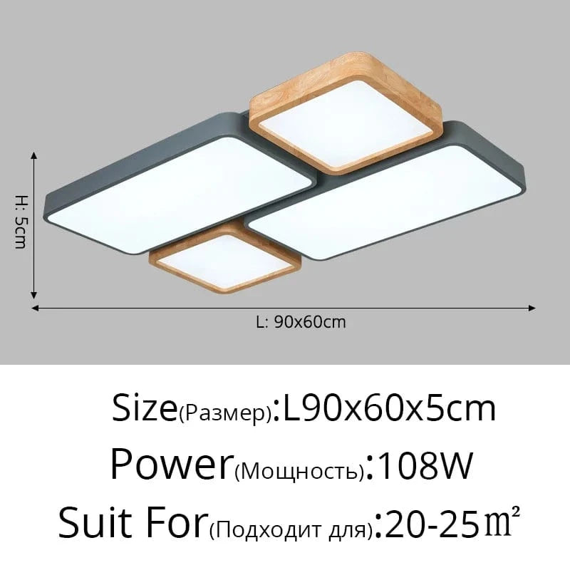 Plafonnier Nordique Encastré Rectangle LED en Bois Macaron | Marco Lucetti