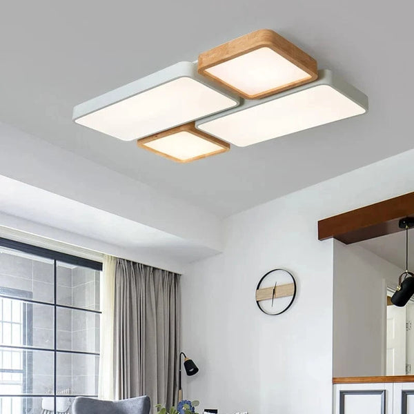 Plafonnier Nordique Encastré Rectangle LED en Bois Macaron | Marco Lucetti
