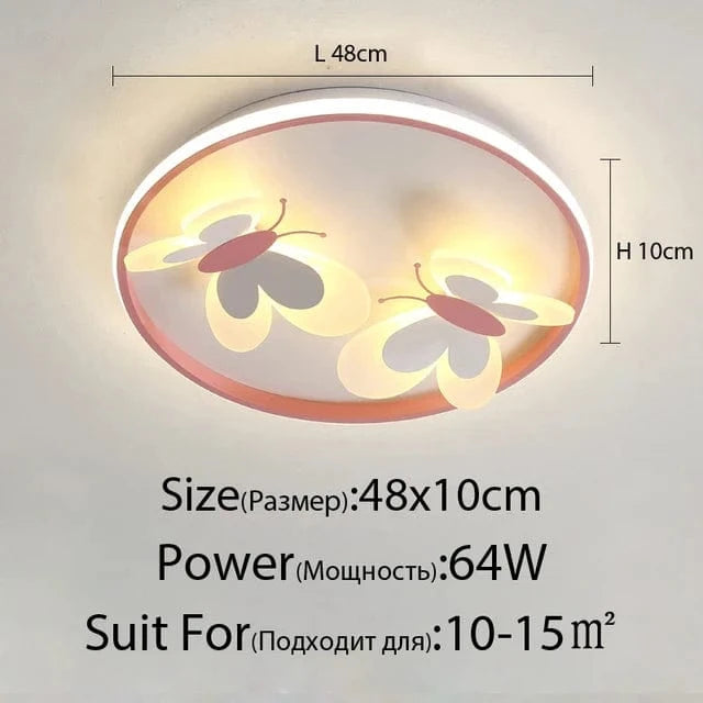 Plafonnier Papillon Rose Décoratif pour Enfants - Lampe Créative pour Chambre d'Enfant | Marco Lucetti 64W 48x10cm / Luminosité variable