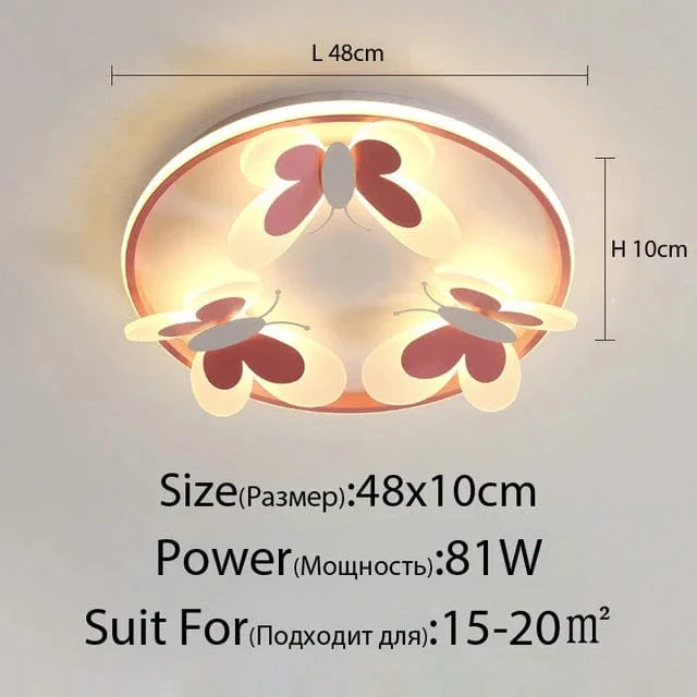 Plafonnier Papillon Rose Décoratif pour Enfants - Lampe Créative pour Chambre d'Enfant | Marco Lucetti 81W 48x10cm / Luminosité variable