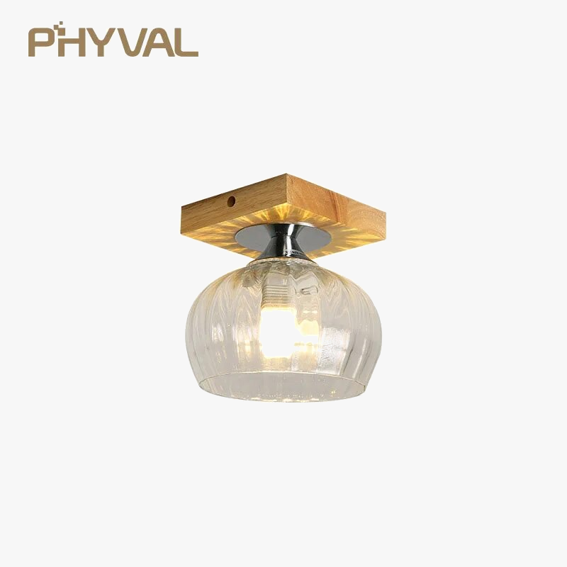 Plafonnier de Luxe Nordique en Verre et Bois Phyval