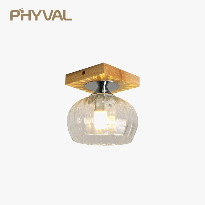 Plafonnier de Luxe Nordique en Verre et Bois Phyval