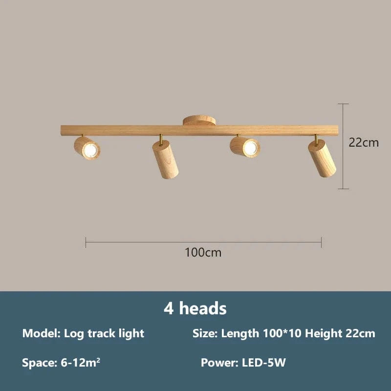 Plafonnier projecteurs spots sur rail LED nordique pour salon - Eclairage de magasin en bois | Marco Lucetti 4 têtes / Blanc chaud