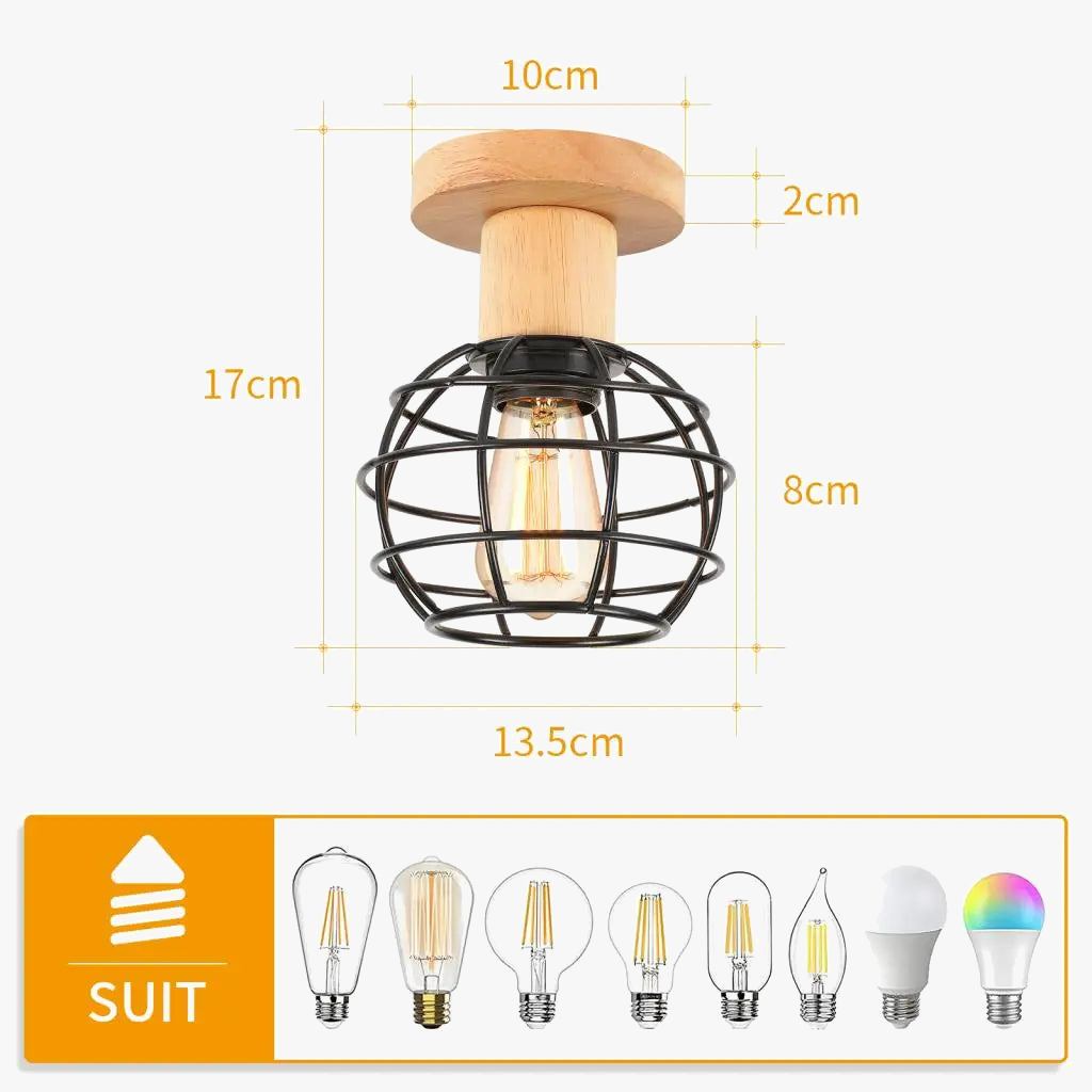 Plafonnier rétro en bois suspendu avec ampoule