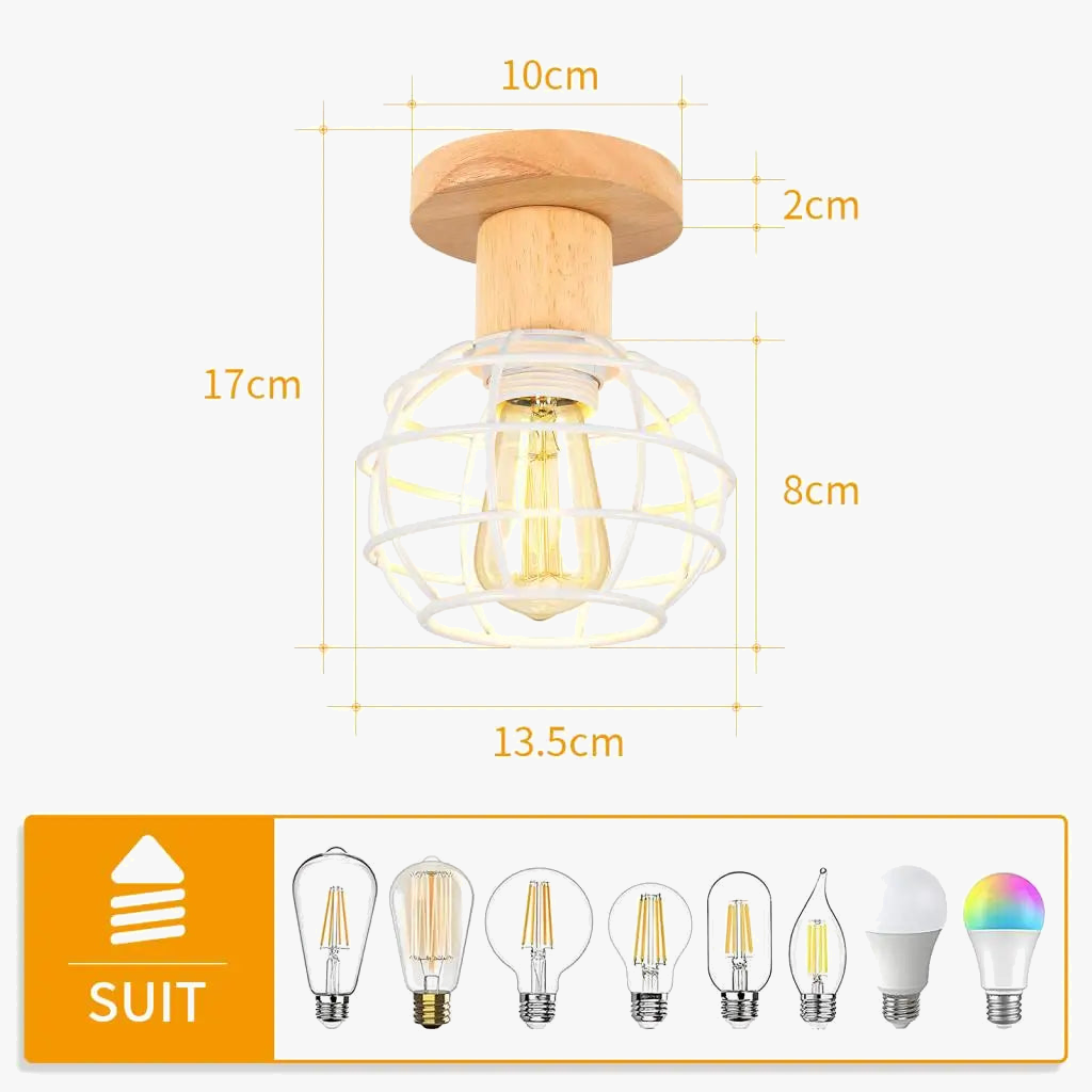 Plafonnier rétro en bois suspendu avec ampoule