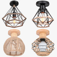 Plafonnier rétro en métal pour intérieur d'allée, avec cage en fer et corde de chanvre