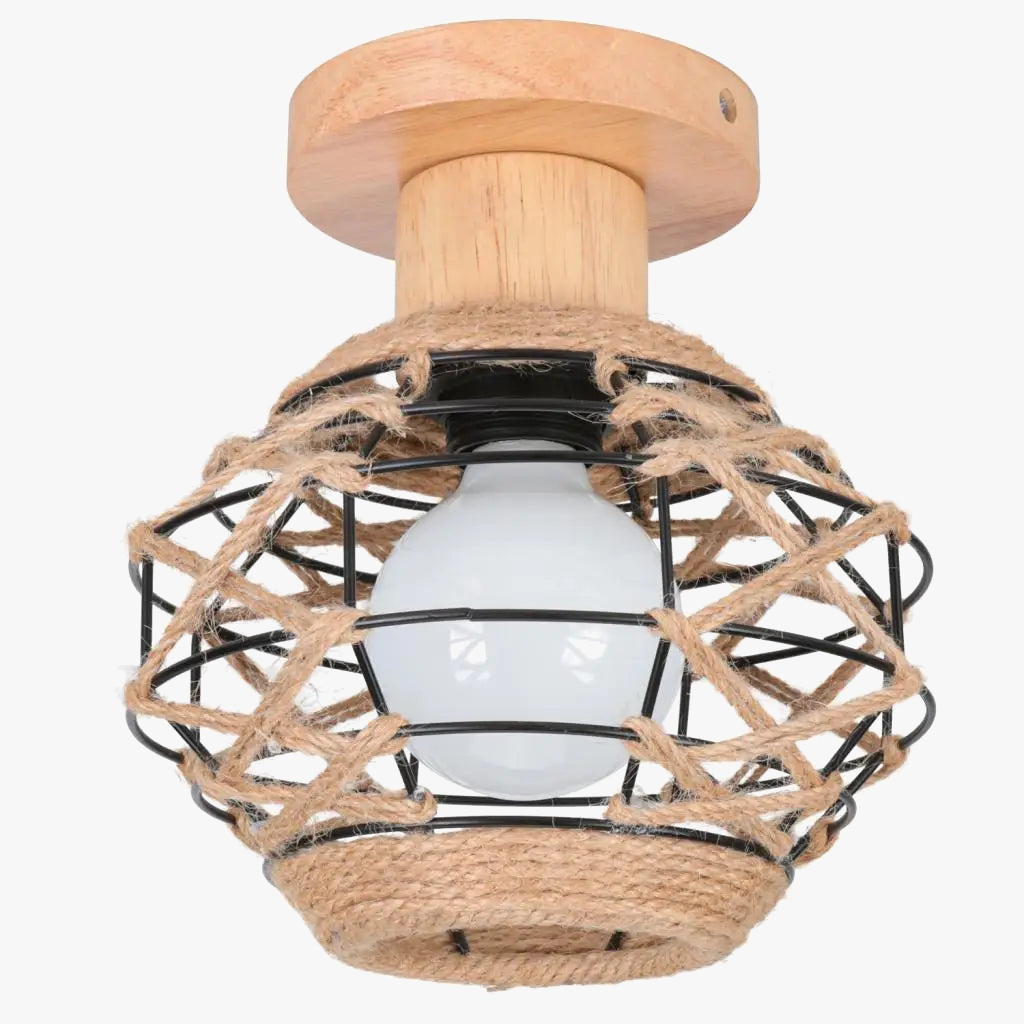 Plafonnier rétro en métal pour intérieur d'allée, avec cage en fer et corde de chanvre