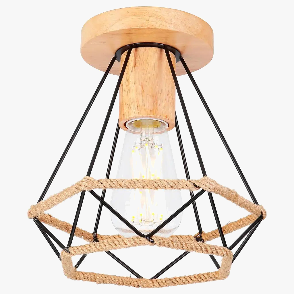 Plafonnier rétro en métal pour intérieur d'allée, avec cage en fer et corde de chanvre