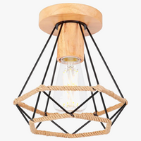 Plafonnier rétro en métal pour intérieur d'allée, avec cage en fer et corde de chanvre