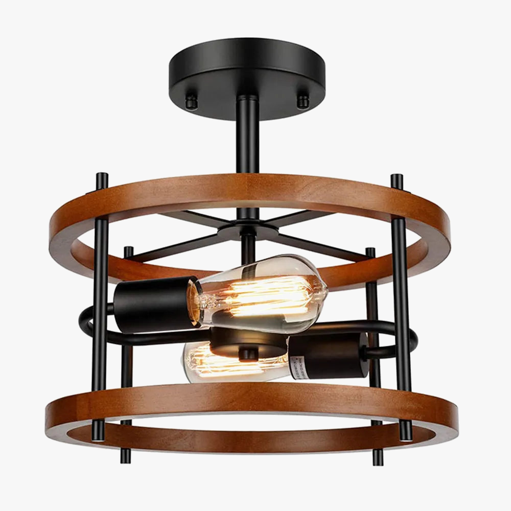 Plafonnier rétro semi-encastré 2 lumières bois vintage pour ferme industrielle - Édition Limitée