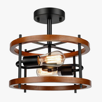 Plafonnier rétro semi-encastré 2 lumières bois vintage pour ferme industrielle - Édition Limitée
