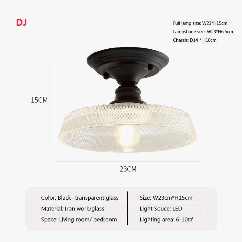 Plafonnier rétro américain à tête unique en verre décoratif | Marco Lucetti