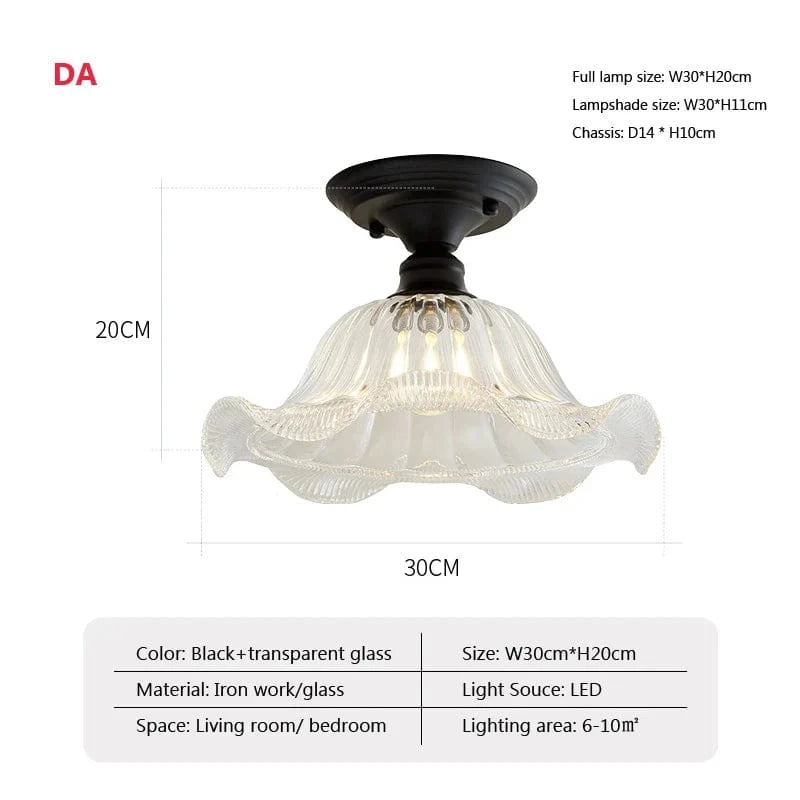 Plafonnier rétro américain à tête unique en verre décoratif | Marco Lucetti DA / Sans ampoule