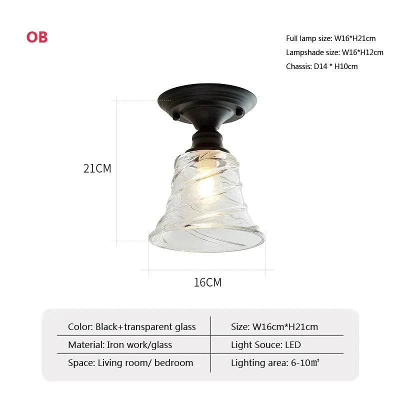 Plafonnier rétro américain à tête unique en verre décoratif | Marco Lucetti OB / Blanc froid