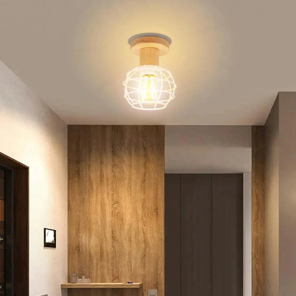 Plafonnier rétro en bois suspendu avec ampoule  | Marco Lucetti