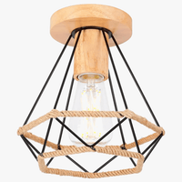 Plafonnier rétro en métal pour intérieur d'allée, avec cage en fer et corde de chanvre | Marco Lucetti