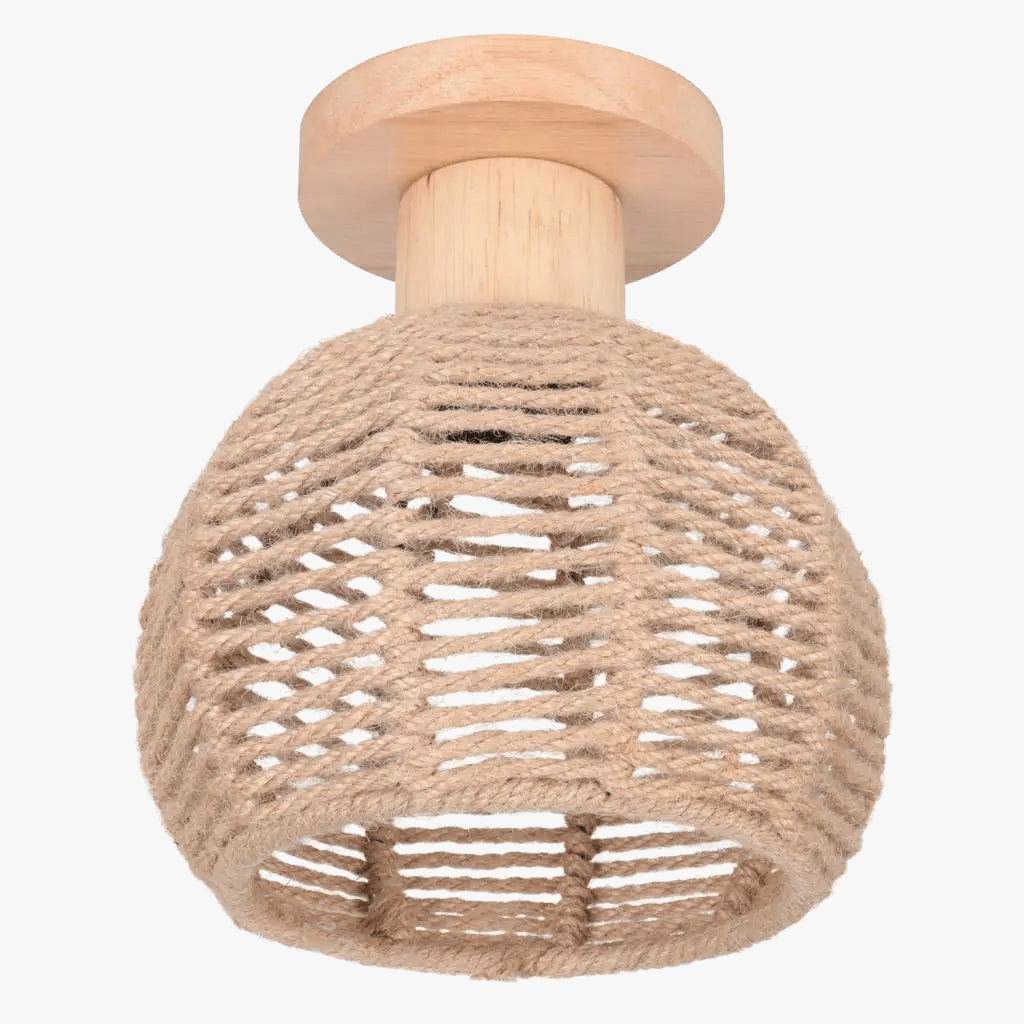 Plafonnier rétro en métal pour intérieur d'allée, avec cage en fer et corde de chanvre | Marco Lucetti