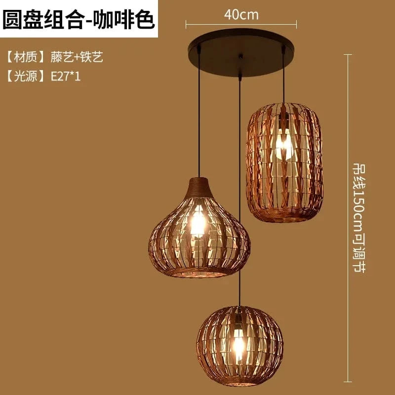 Plafonnier rétro en rotin tissé - Style Vintage | Marco Lucetti Combinaison de disques-Rat / Livraison gratuite avec L