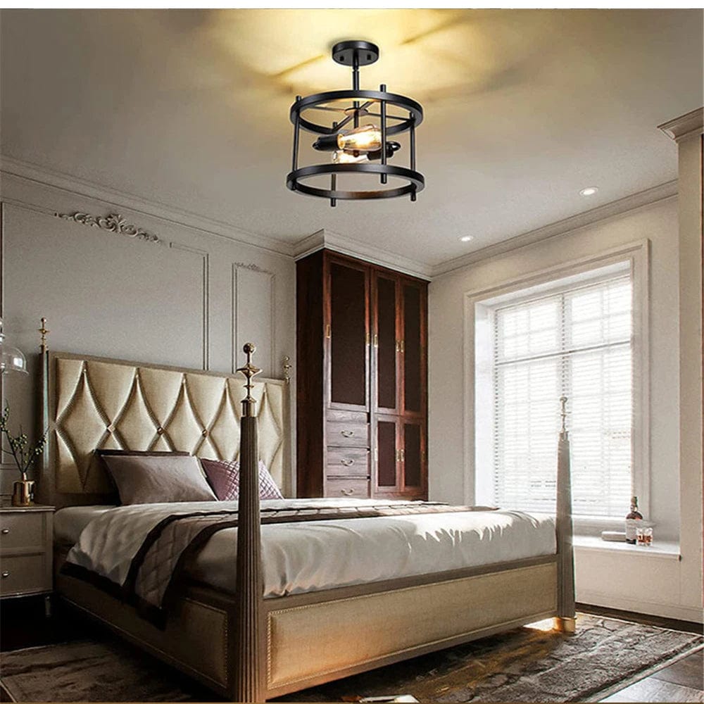 Plafonnier rétro semi-encastré 2 lumières bois vintage pour ferme industrielle - Édition Limitée | Marco Lucetti