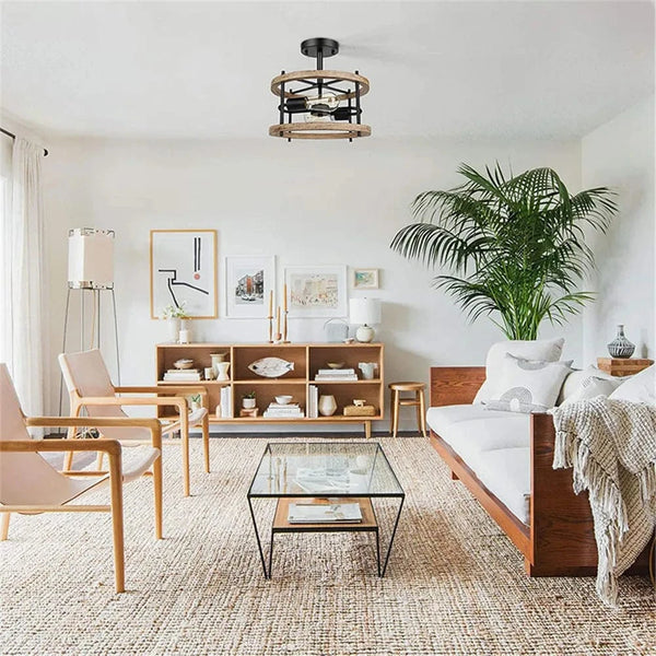 Plafonnier rétro semi-encastré 2 lumières bois vintage pour ferme industrielle - Édition Limitée | Marco Lucetti