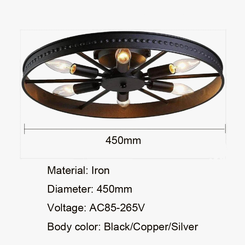 Plafonnier rond en fer au Style industriel rétro américain