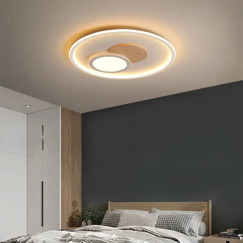 Plafonnier rond moderne en bois véritable avec LEDs décoratives - Éclat Naturel | Marco Lucetti