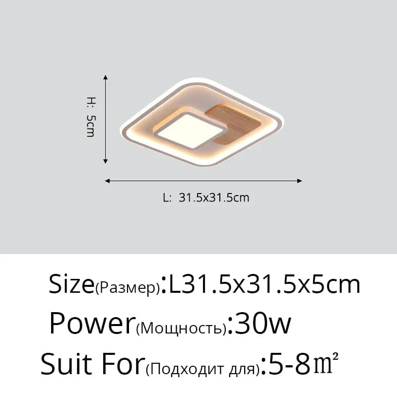 Plafonnier rond moderne en bois véritable avec LEDs décoratives - Éclat Naturel | Marco Lucetti A carré de 31,5 cm / Blanc froid Pas de télécommande