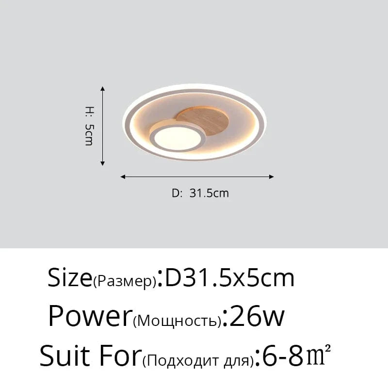 Plafonnier rond moderne en bois véritable avec LEDs décoratives - Éclat Naturel | Marco Lucetti A rond de 31,5 cm / Blanc chaud Pas de télécommande