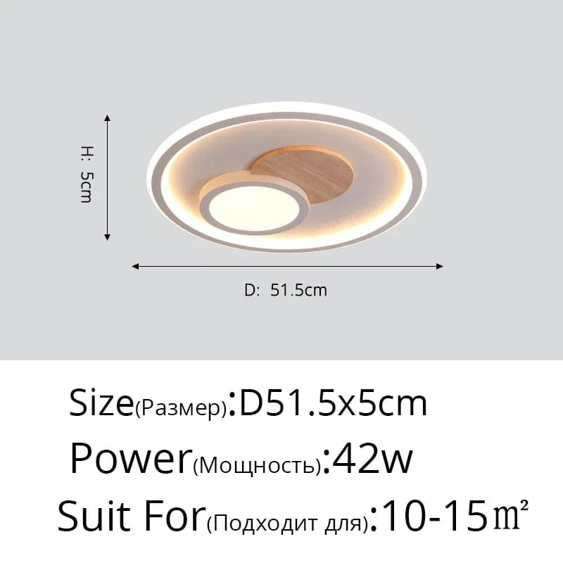Plafonnier rond moderne en bois véritable avec LEDs décoratives - Éclat Naturel | Marco Lucetti A rond de 51,5 cm / Blanc chaud Pas de télécommande