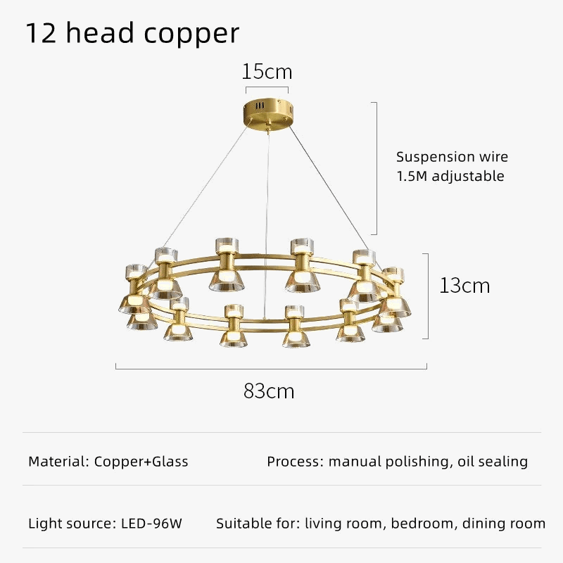 Plafonnier Rond Verre et Cuivre eleganzza | Marco Lucetti