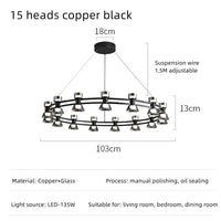 Plafonnier Rond Verre et Cuivre eleganzza | Marco Lucetti A 15 têtes noir / 3 couleurs sans télécommande