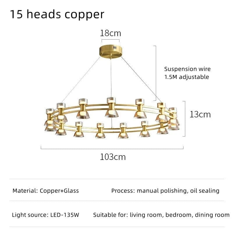 Plafonnier Rond Verre et Cuivre eleganzza | Marco Lucetti A cuivre à 15 têtes / 3 couleurs sans télécommande