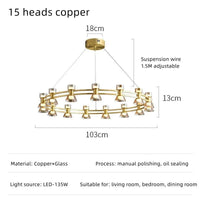 Plafonnier Rond Verre et Cuivre eleganzza | Marco Lucetti A cuivre à 15 têtes / 3 couleurs sans télécommande