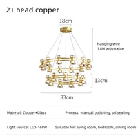Plafonnier Rond Verre et Cuivre eleganzza | Marco Lucetti A cuivre à 21 têtes / 3 couleurs sans télécommande