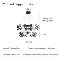 Plafonnier Rond Verre et Cuivre eleganzza | Marco Lucetti A noir à 21 têtes / 3 couleurs sans télécommande