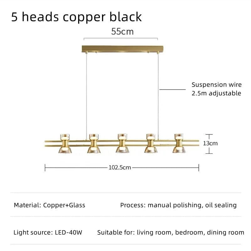 Plafonnier Rond Verre et Cuivre eleganzza | Marco Lucetti B 5 têtes cuivre / 3 couleurs sans télécommande