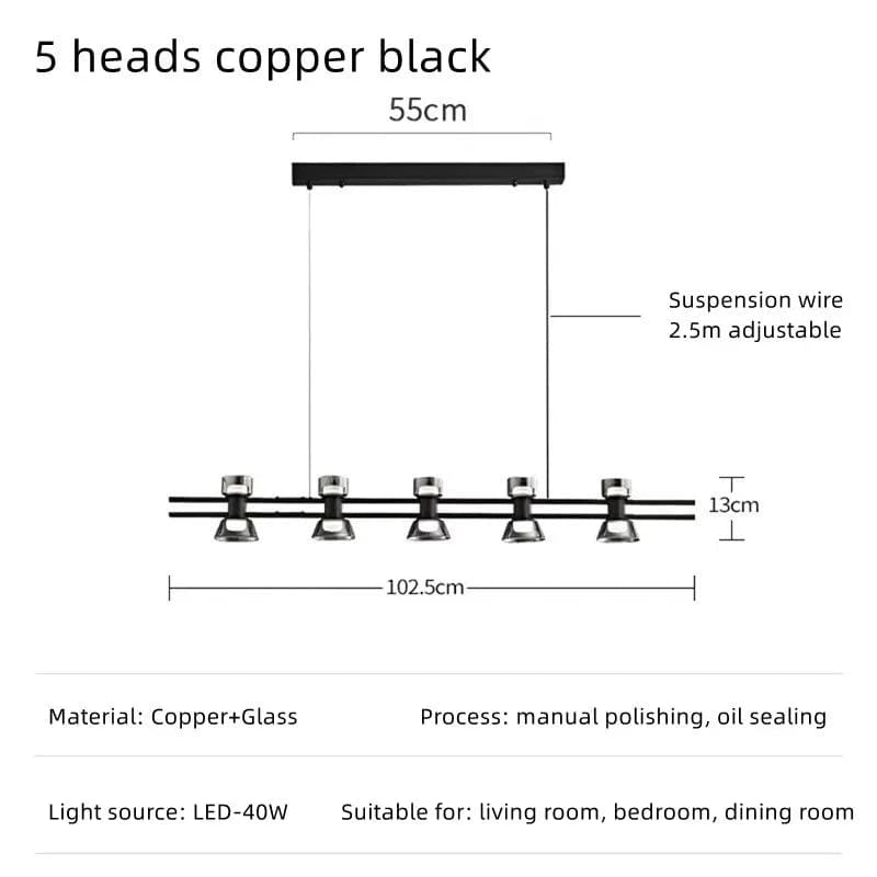 Plafonnier Rond Verre et Cuivre eleganzza | Marco Lucetti Tête B 5 noire / 3 couleurs sans télécommande