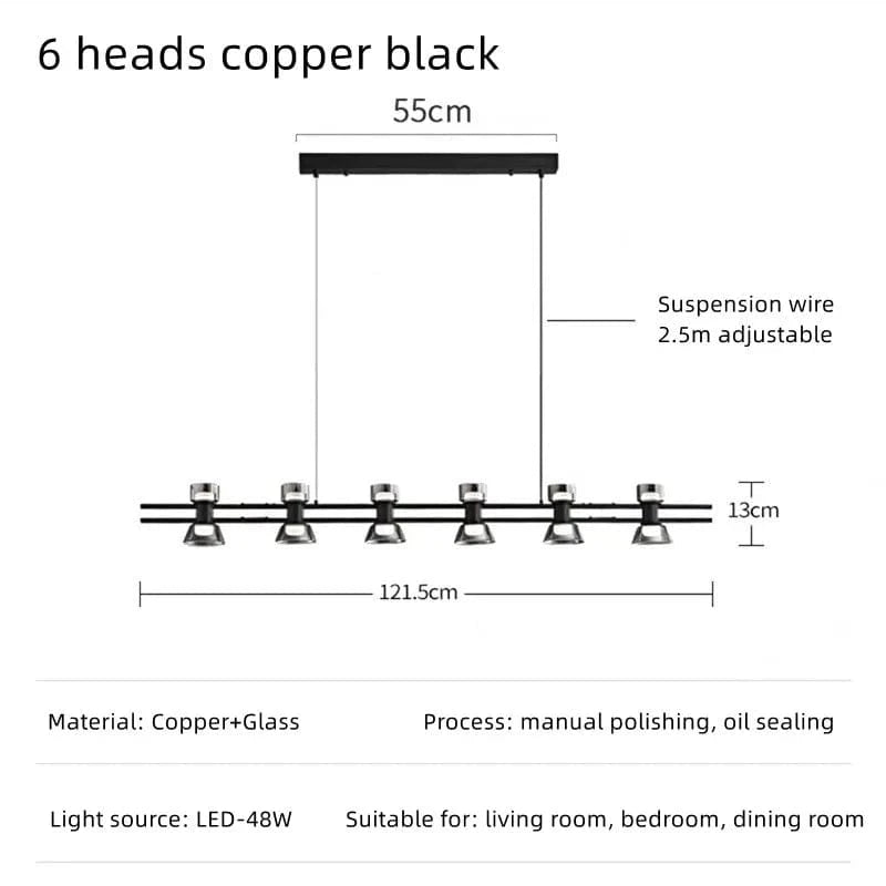 Plafonnier Rond Verre et Cuivre eleganzza | Marco Lucetti Tête B 6 noire / 3 couleurs sans télécommande