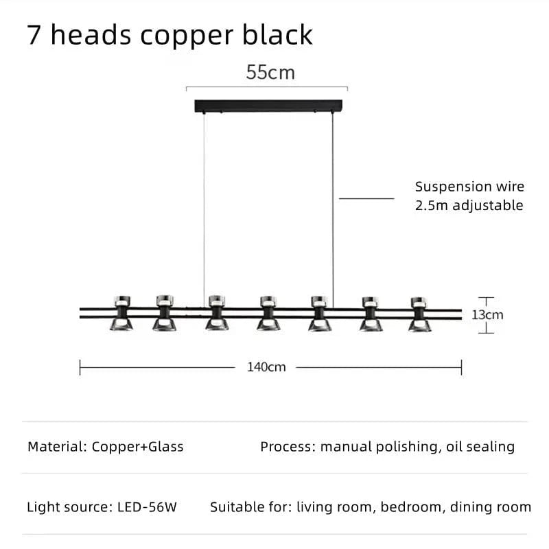 Plafonnier Rond Verre et Cuivre eleganzza | Marco Lucetti Tête B 7 noire / 3 couleurs sans télécommande