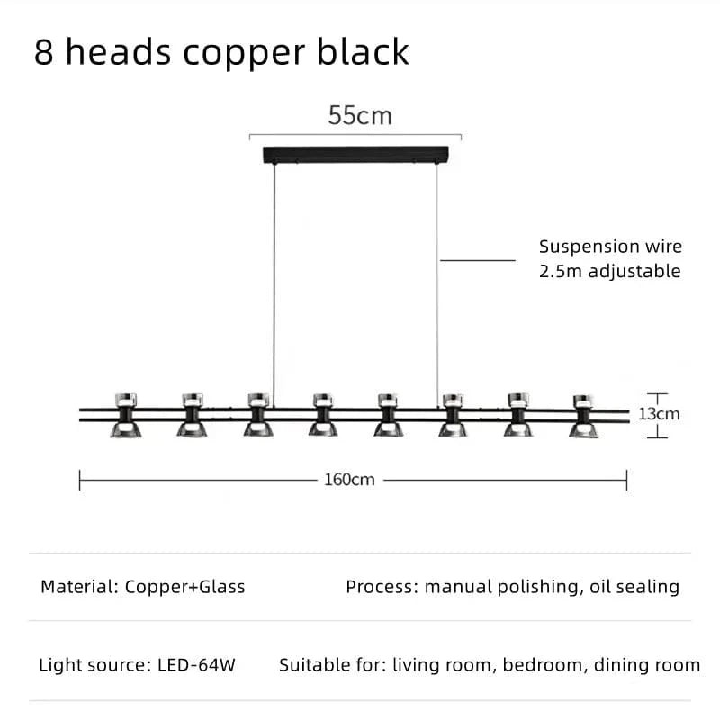 Plafonnier Rond Verre et Cuivre eleganzza | Marco Lucetti Tête B 8 noire / 3 couleurs sans télécommande
